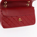 CHANEL Chain Double Flap Matelasse 23 Bag Lamb Skin Red Gold CC Auth 158356SAM-19