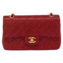 CHANEL Chain Double Flap Matelasse 23 Bag Lamb Skin Red Gold CC Auth 158356SAM-3