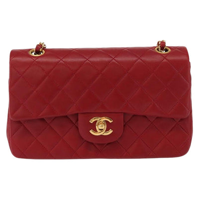 CHANEL Chain Double Flap Matelasse 23 Bag Lamb Skin Red Gold CC Auth 158356SAM - 0