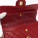 CHANEL Chain Double Flap Matelasse 23 Bag Lamb Skin Red Gold CC Auth 158356SAM-21