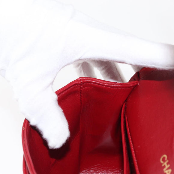 CHANEL Chain Double Flap Matelasse 23 Bag Lamb Skin Red Gold CC Auth 158356SAM