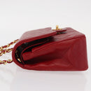 CHANEL Chain Double Flap Matelasse 23 Bag Lamb Skin Red Gold CC Auth 158356SAM-6
