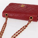 CHANEL Chain Double Flap Matelasse 23 Bag Lamb Skin Red Gold CC Auth 158356SAM-7