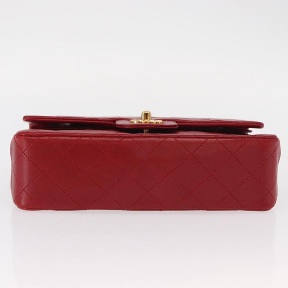 CHANEL Chain Double Flap Matelasse 23 Bag Lamb Skin Red Gold CC Auth 158356SAM