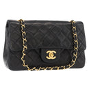CHANEL Chain Double Flap Matelasse 23 Bag Lamb Skin Black Gold CC Auth 158357SM-1