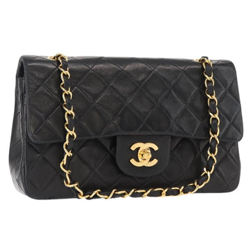 CHANEL Chain Double Flap Matelasse 23 Bag Lamb Skin Black Gold CC Auth 158357SM