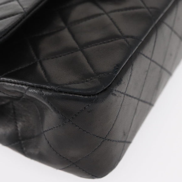 CHANEL Chain Double Flap Matelasse 23 Bag Lamb Skin Black Gold CC Auth 158357SM