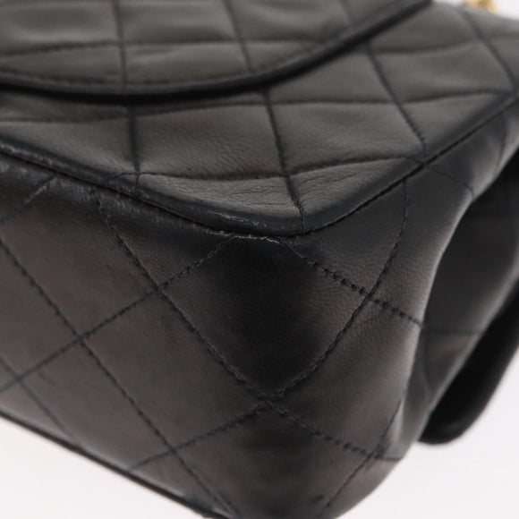 CHANEL Chain Double Flap Matelasse 23 Bag Lamb Skin Black Gold CC Auth 158357SM