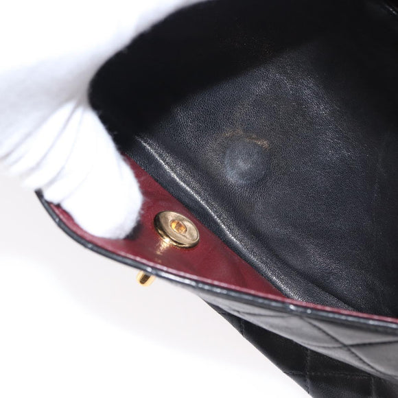 CHANEL Chain Double Flap Matelasse 23 Bag Lamb Skin Black Gold CC Auth 158357SM