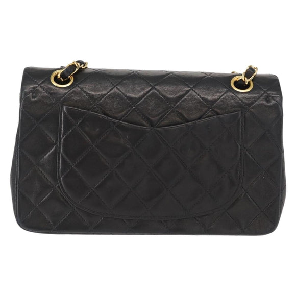 CHANEL Chain Double Flap Matelasse 23 Bag Lamb Skin Black Gold CC Auth 158357SM