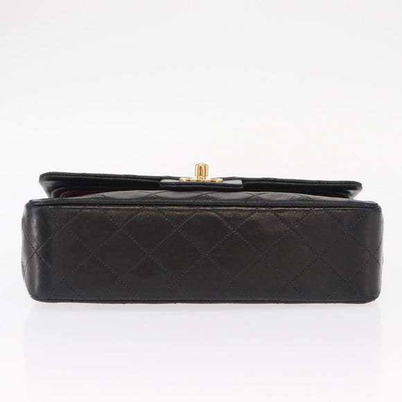 CHANEL Chain Double Flap Matelasse 23 Bag Lamb Skin Black Gold CC Auth 158357SM