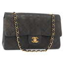 CHANEL Matelasse 25 Double Flap Chain Bag Lamb Skin Navy Gold CC Auth 158358SAV-1