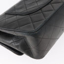 CHANEL Matelasse 25 Double Flap Chain Bag Lamb Skin Navy Gold CC Auth 158358SAV-15