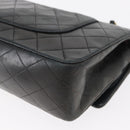 CHANEL Matelasse 25 Double Flap Chain Bag Lamb Skin Navy Gold CC Auth 158358SAV-16