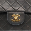 CHANEL Matelasse 25 Double Flap Chain Bag Lamb Skin Navy Gold CC Auth 158358SAV-17