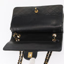 CHANEL Matelasse 25 Double Flap Chain Bag Lamb Skin Navy Gold CC Auth 158358SAV-10