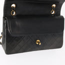 CHANEL Matelasse 25 Double Flap Chain Bag Lamb Skin Navy Gold CC Auth 158358SAV-19