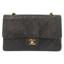 CHANEL Matelasse 25 Double Flap Chain Bag Lamb Skin Navy Gold CC Auth 158358SAV-13