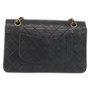 CHANEL Matelasse 25 Double Flap Chain Bag Lamb Skin Navy Gold CC Auth 158358SAV-2