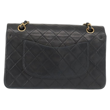 CHANEL Matelasse 25 Double Flap Chain Bag Lamb Skin Navy Gold CC Auth 158358SAV - 0