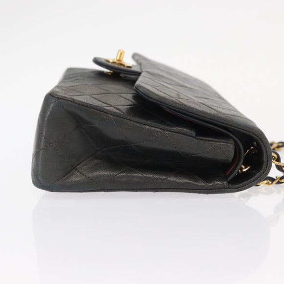 CHANEL Matelasse 25 Double Flap Chain Bag Lamb Skin Navy Gold CC Auth 158358SAV