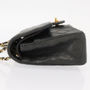 CHANEL Matelasse 25 Double Flap Chain Bag Lamb Skin Navy Gold CC Auth 158358SAV-4