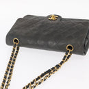 CHANEL Matelasse 25 Double Flap Chain Bag Lamb Skin Navy Gold CC Auth 158358SAV-6