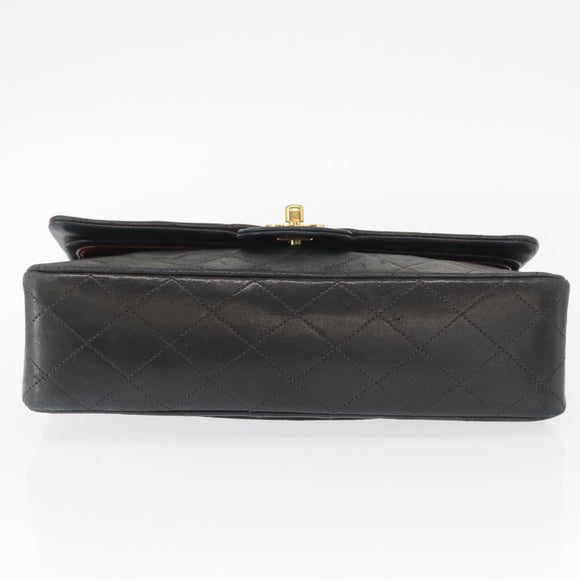 CHANEL Matelasse 25 Double Flap Chain Bag Lamb Skin Navy Gold CC Auth 158358SAV