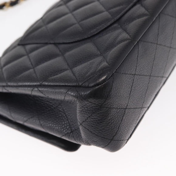 CHANEL Matelasse 25 Double Flap Chain Bag Caviar Skin Navy Gold CC Auth 158359SM
