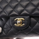 CHANEL Matelasse 25 Double Flap Chain Bag Caviar Skin Navy Gold CC Auth 158359SM-14