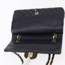 CHANEL Matelasse 25 Double Flap Chain Bag Caviar Skin Navy Gold CC Auth 158359SM-15