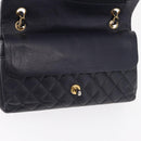 CHANEL Matelasse 25 Double Flap Chain Bag Caviar Skin Navy Gold CC Auth 158359SM-17