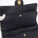 CHANEL Matelasse 25 Double Flap Chain Bag Caviar Skin Navy Gold CC Auth 158359SM-19