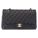 CHANEL Matelasse 25 Double Flap Chain Bag Caviar Skin Navy Gold CC Auth 158359SM-2