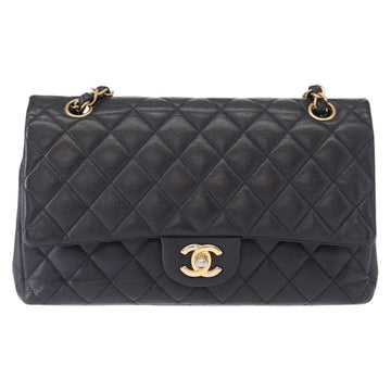 CHANEL Matelasse 25 Double Flap Chain Bag Caviar Skin Navy Gold CC Auth 158359SM - 0