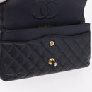CHANEL Matelasse 25 Double Flap Chain Bag Caviar Skin Navy Gold CC Auth 158359SM-20