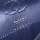 CHANEL Matelasse 25 Double Flap Chain Bag Caviar Skin Navy Gold CC Auth 158359SM-21