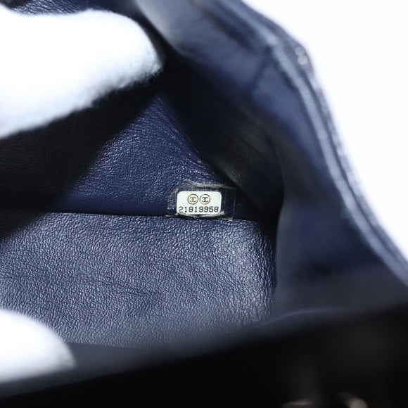 CHANEL Matelasse 25 Double Flap Chain Bag Caviar Skin Navy Gold CC Auth 158359SM