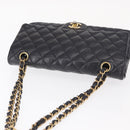 CHANEL Matelasse 25 Double Flap Chain Bag Caviar Skin Navy Gold CC Auth 158359SM-6
