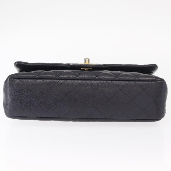 CHANEL Matelasse 25 Double Flap Chain Bag Caviar Skin Navy Gold CC Auth 158359SM