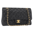 CHANEL Matelasse 25 Double Flap Chain Bag Caviar Skin Black CC Auth 158360SM-1