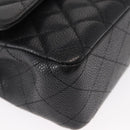 CHANEL Matelasse 25 Double Flap Chain Bag Caviar Skin Black CC Auth 158360SM-10