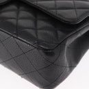 CHANEL Matelasse 25 Double Flap Chain Bag Caviar Skin Black CC Auth 158360SM-15