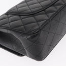 CHANEL Matelasse 25 Double Flap Chain Bag Caviar Skin Black CC Auth 158360SM-16