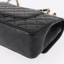 CHANEL Matelasse 25 Double Flap Chain Bag Caviar Skin Black CC Auth 158360SM-17