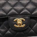 CHANEL Matelasse 25 Double Flap Chain Bag Caviar Skin Black CC Auth 158360SM-18