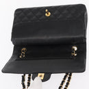 CHANEL Matelasse 25 Double Flap Chain Bag Caviar Skin Black CC Auth 158360SM-10