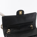 CHANEL Matelasse 25 Double Flap Chain Bag Caviar Skin Black CC Auth 158360SM-18