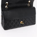 CHANEL Matelasse 25 Double Flap Chain Bag Caviar Skin Black CC Auth 158360SM-20