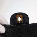 CHANEL Matelasse 25 Double Flap Chain Bag Caviar Skin Black CC Auth 158360SM-21